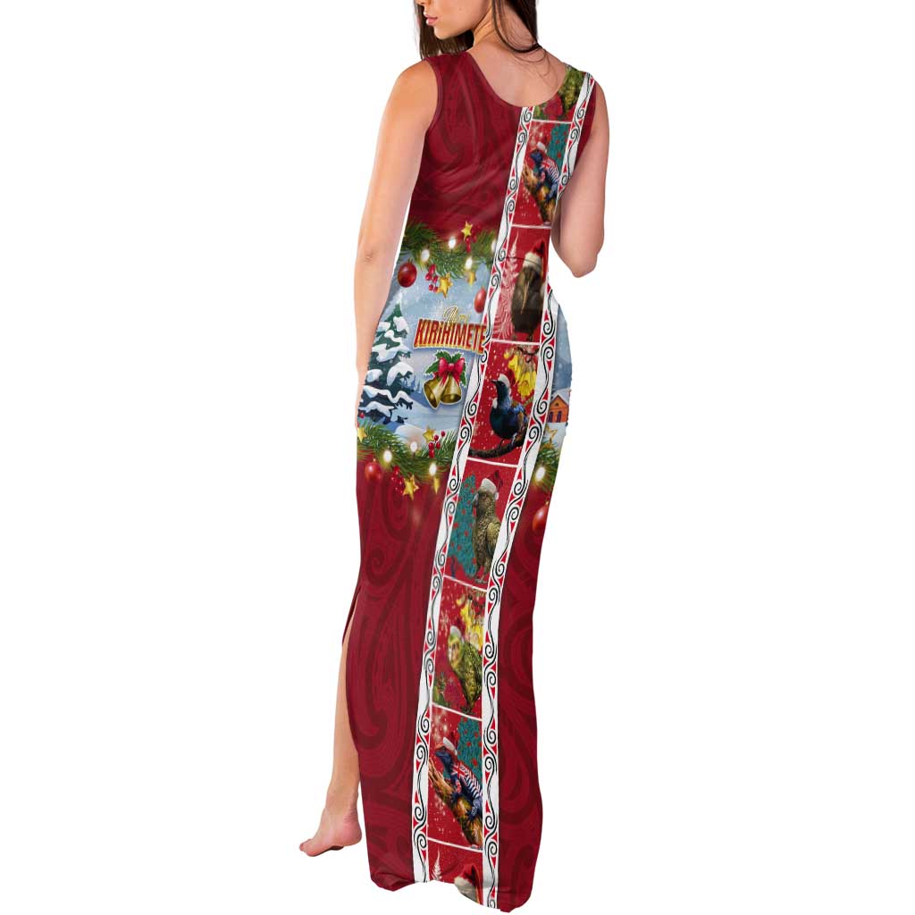 New Zealand Merry Christmas Tank Maxi Dress Maori Animals, Koru Tattoo - Red Xmas Style LT03 - Polynesian Pride