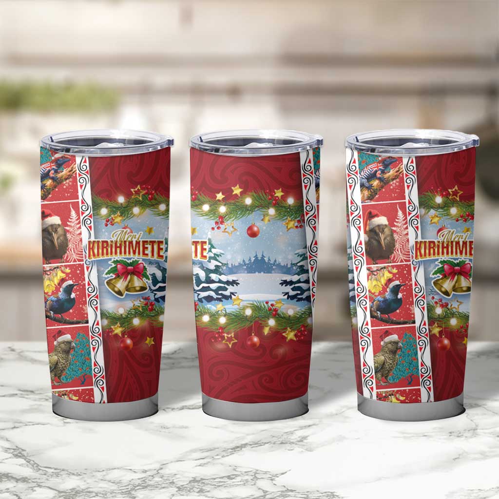 New Zealand Merry Christmas Tumbler Cup Maori Animals Xmas Style and Koru Tattoo Red Color LT03 - Polynesian Pride