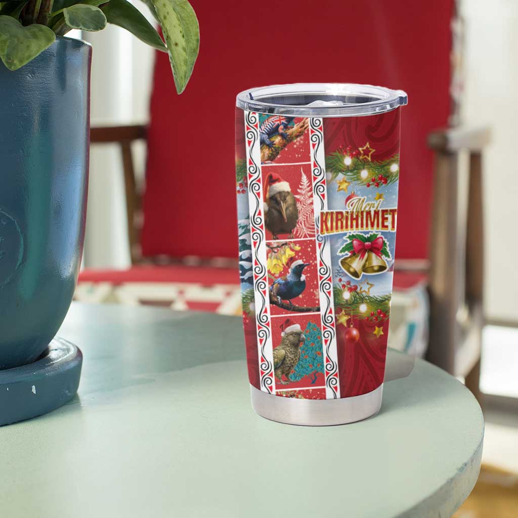 New Zealand Merry Christmas Tumbler Cup Maori Animals Xmas Style and Koru Tattoo Red Color LT03 - Polynesian Pride