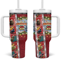 New Zealand Merry Christmas Tumbler With Handle Maori Animals Xmas Style and Koru Tattoo Red Color LT03 One Size: 40 oz Red - Polynesian Pride