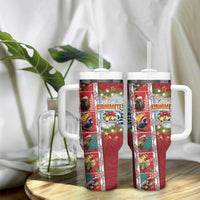 New Zealand Merry Christmas Tumbler With Handle Maori Animals Xmas Style and Koru Tattoo Red Color LT03 - Polynesian Pride