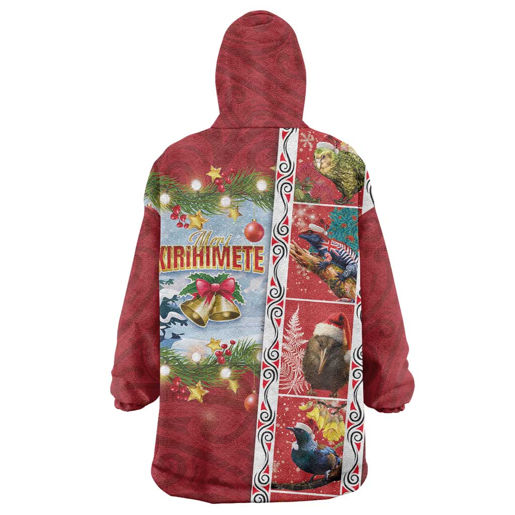 New Zealand Merry Christmas Wearable Blanket Hoodie Maori Animals, Koru Tattoo - Red Xmas Style LT03 - Polynesian Pride