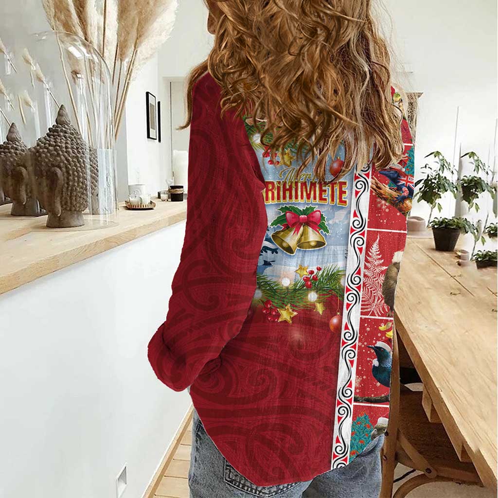 New Zealand Merry Christmas Women Casual Shirt Maori Animals, Koru Tattoo - Red Xmas Style LT03 - Polynesian Pride