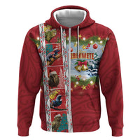 New Zealand Merry Christmas Zip Hoodie Maori Animals, Koru Tattoo - Red Xmas Style LT03 Zip Hoodie Red - Polynesian Pride