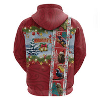 New Zealand Merry Christmas Zip Hoodie Maori Animals, Koru Tattoo - Red Xmas Style LT03 - Polynesian Pride