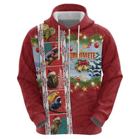 New Zealand Merry Christmas Zip Hoodie Maori Animals, Koru Tattoo - Red Xmas Style LT03 - Polynesian Pride
