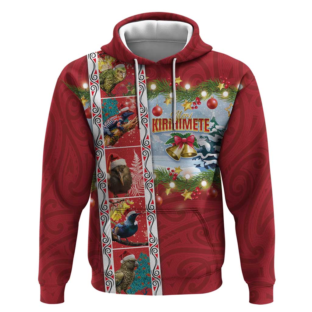 New Zealand Merry Christmas Zip Hoodie Maori Animals, Koru Tattoo - Red Xmas Style LT03 Pullover Hoodie Red - Polynesian Pride