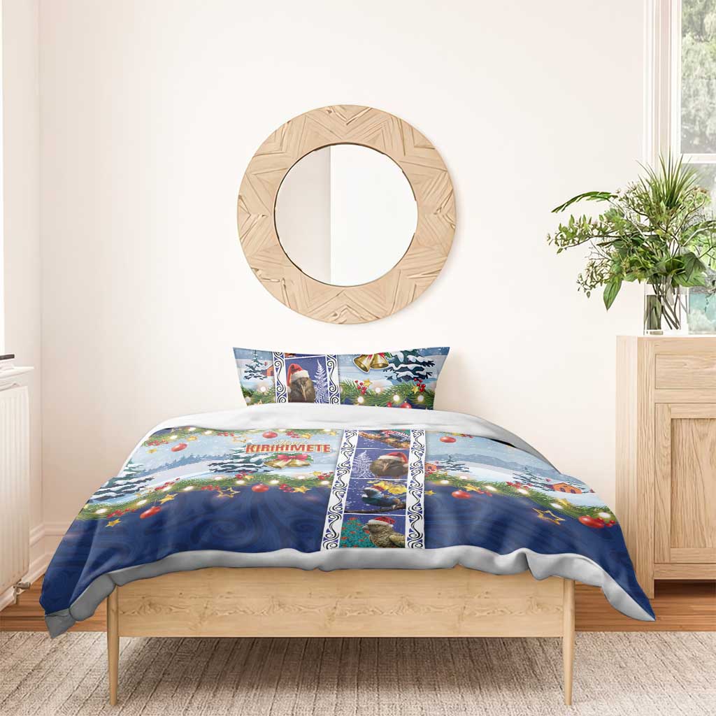 New Zealand Merry Christmas Bedding Set Maori Animals, Koru Tattoo - Blue Xmas Style