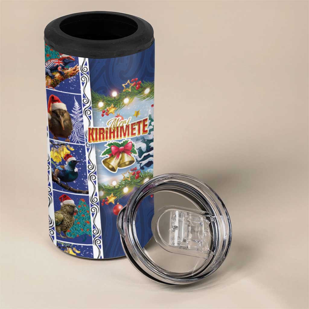 New Zealand Merry Christmas 4 in 1 Can Cooler Tumbler Maori Animals Xmas Style and Koru Tattoo Blue Color LT03 - Polynesian Pride