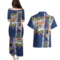 New Zealand Merry Christmas Couples Matching Puletasi and Hawaiian Shirt Maori Animals, Koru Tattoo - Blue Xmas Style LT03 - Polynesian Pride