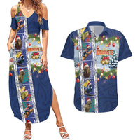 New Zealand Merry Christmas Couples Matching Summer Maxi Dress and Hawaiian Shirt Maori Animals, Koru Tattoo - Blue Xmas Style LT03 Blue - Polynesian Pride