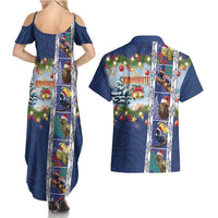 New Zealand Merry Christmas Couples Matching Summer Maxi Dress and Hawaiian Shirt Maori Animals, Koru Tattoo - Blue Xmas Style LT03 - Polynesian Pride