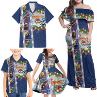 New Zealand Merry Christmas Family Matching Off Shoulder Maxi Dress and Hawaiian Shirt Maori Animals, Koru Tattoo - Blue Xmas Style LT03 - Polynesian Pride