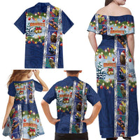 New Zealand Merry Christmas Family Matching Off Shoulder Maxi Dress and Hawaiian Shirt Maori Animals, Koru Tattoo - Blue Xmas Style LT03 - Polynesian Pride