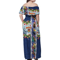 New Zealand Merry Christmas Family Matching Off Shoulder Maxi Dress and Hawaiian Shirt Maori Animals, Koru Tattoo - Blue Xmas Style LT03 - Polynesian Pride