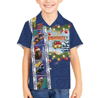 New Zealand Merry Christmas Family Matching Off Shoulder Maxi Dress and Hawaiian Shirt Maori Animals, Koru Tattoo - Blue Xmas Style LT03 Son's Shirt Blue - Polynesian Pride