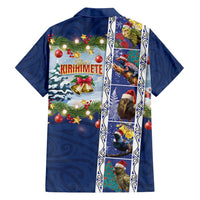 New Zealand Merry Christmas Family Matching Off Shoulder Short Dress and Hawaiian Shirt Maori Animals, Koru Tattoo - Blue Xmas Style LT03 - Polynesian Pride
