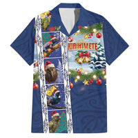 New Zealand Merry Christmas Family Matching Puletasi and Hawaiian Shirt Maori Animals, Koru Tattoo - Blue Xmas Style LT03 Dad's Shirt - Short Sleeve Blue - Polynesian Pride