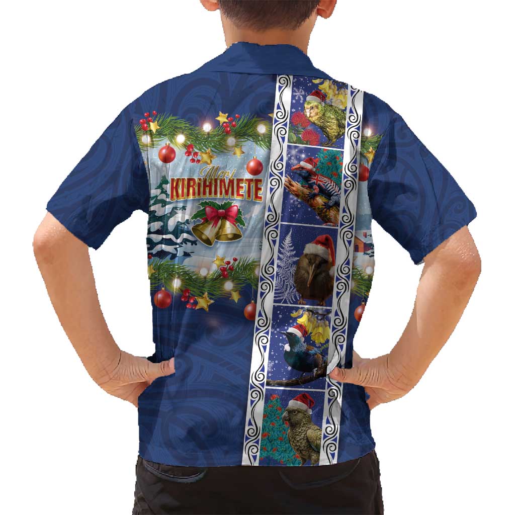 New Zealand Merry Christmas Family Matching Tank Maxi Dress and Hawaiian Shirt Maori Animals, Koru Tattoo - Blue Xmas Style LT03 - Polynesian Pride