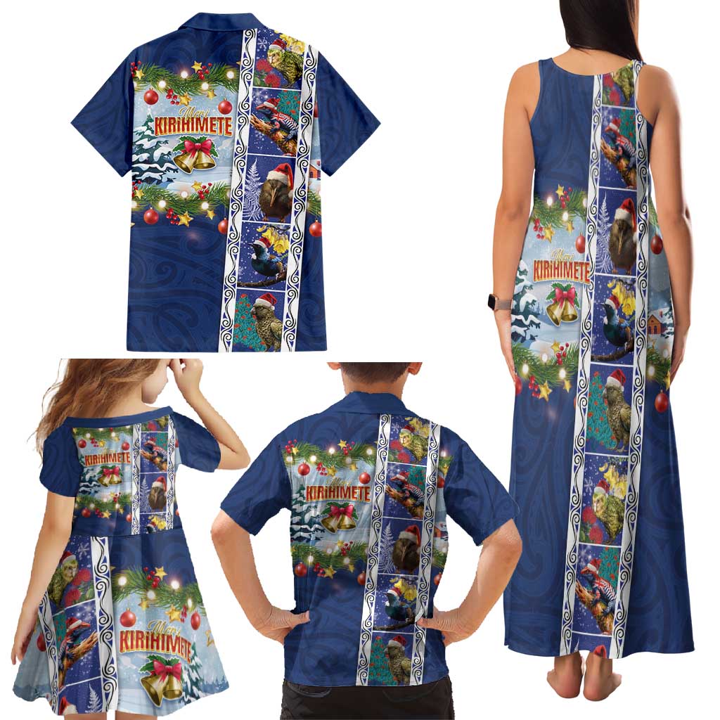 New Zealand Merry Christmas Family Matching Tank Maxi Dress and Hawaiian Shirt Maori Animals, Koru Tattoo - Blue Xmas Style LT03 - Polynesian Pride