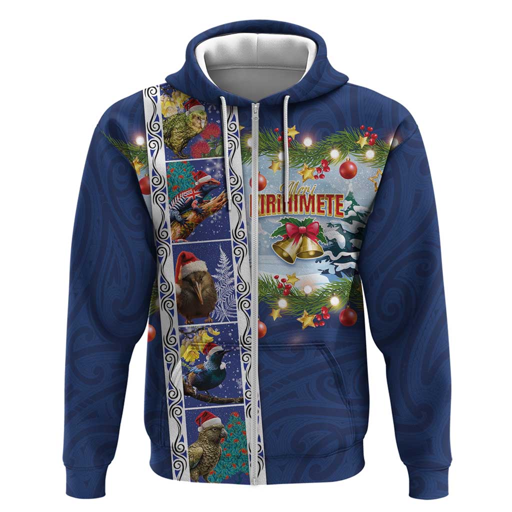 New Zealand Merry Christmas Hoodie Maori Animals, Koru Tattoo - Blue Xmas Style LT03 Zip Hoodie Blue - Polynesian Pride
