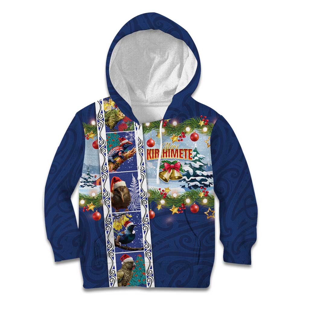 New Zealand Merry Christmas Kid Hoodie Maori Animals, Koru Tattoo - Blue Xmas Style LT03 Hoodie Blue - Polynesian Pride