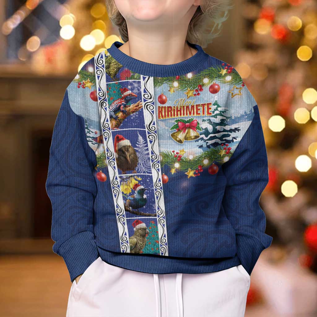 New Zealand Merry Christmas Kid Ugly Christmas Sweater Maori Animals, Koru Tattoo - Blue Xmas Style LT03 - Polynesian Pride