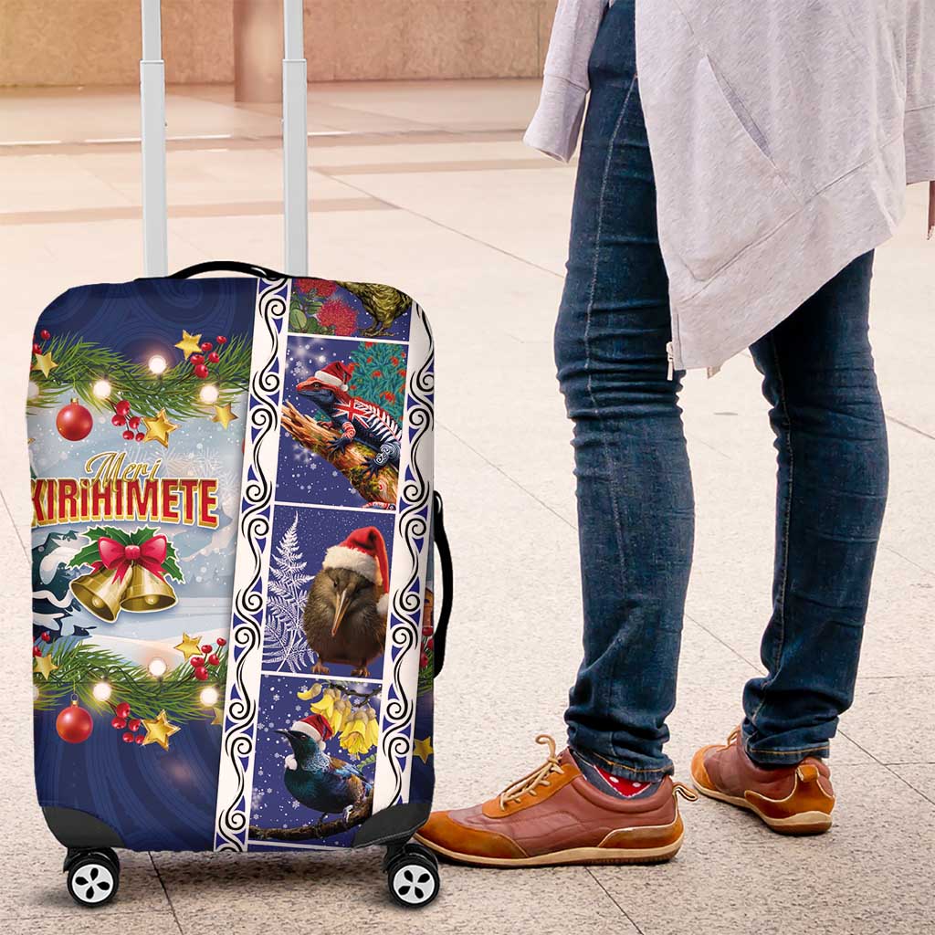 New Zealand Merry Christmas Luggage Cover Maori Animals, Koru Tattoo - Blue Xmas Style LT03 Blue - Polynesian Pride