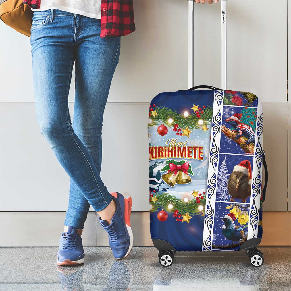 New Zealand Merry Christmas Luggage Cover Maori Animals, Koru Tattoo - Blue Xmas Style LT03 - Polynesian Pride