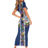 New Zealand Merry Christmas Short Sleeve Bodycon Dress Maori Animals, Koru Tattoo - Blue Xmas Style LT03 - Polynesian Pride