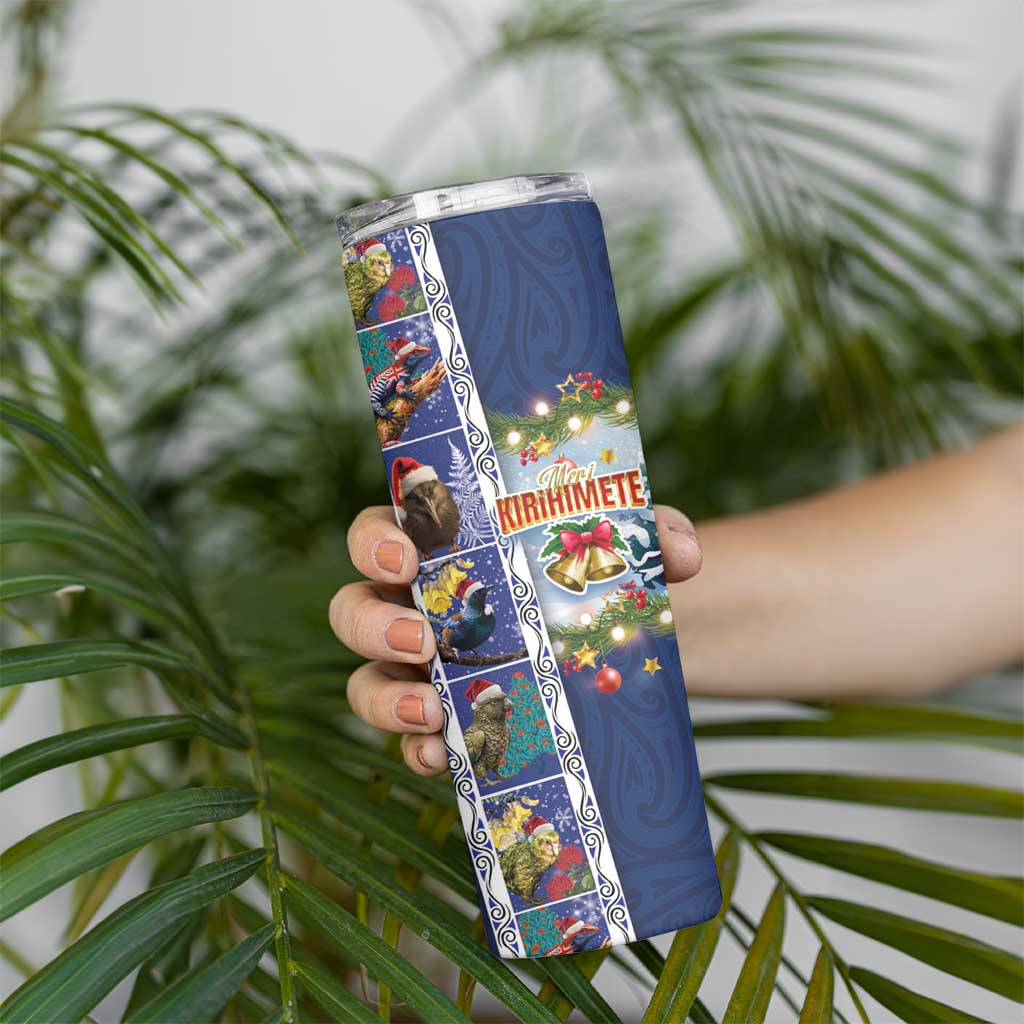 New Zealand Merry Christmas Skinny Tumbler Maori Animals Xmas Style and Koru Tattoo Blue Color LT03 - Polynesian Pride