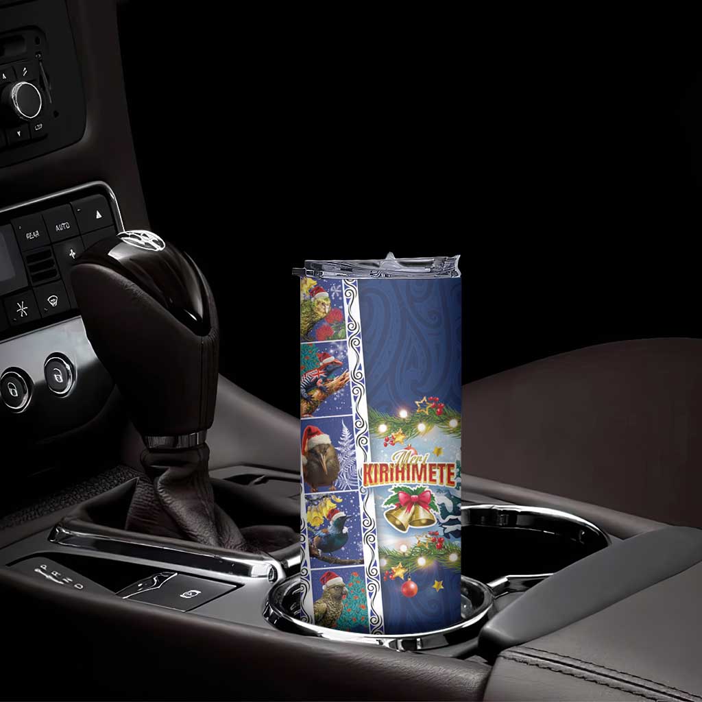 New Zealand Merry Christmas Skinny Tumbler Maori Animals Xmas Style and Koru Tattoo Blue Color LT03 - Polynesian Pride