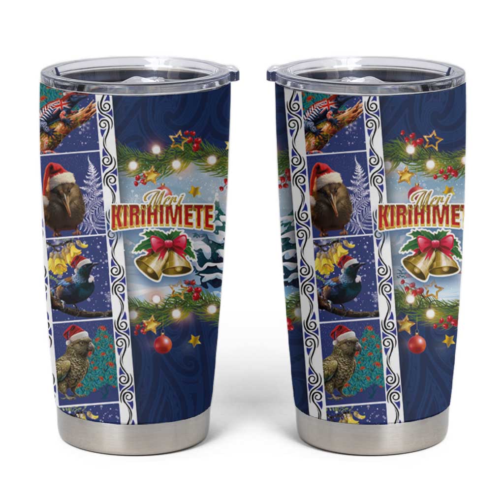 New Zealand Merry Christmas Tumbler Cup Maori Animals Xmas Style and Koru Tattoo Blue Color LT03 Blue - Polynesian Pride