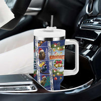 New Zealand Merry Christmas Tumbler With Handle Maori Animals Xmas Style and Koru Tattoo Blue Color LT03 - Polynesian Pride