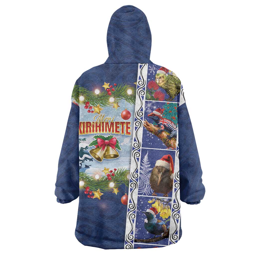New Zealand Merry Christmas Wearable Blanket Hoodie Maori Animals, Koru Tattoo - Blue Xmas Style LT03 - Polynesian Pride