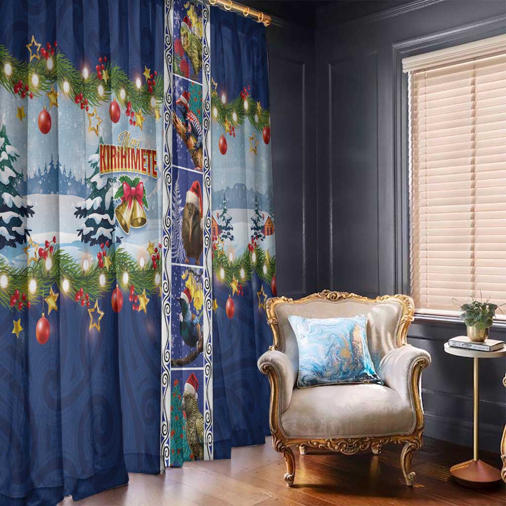 New Zealand Merry Christmas Window Curtain Maori Animals, Koru Tattoo - Blue Xmas Style