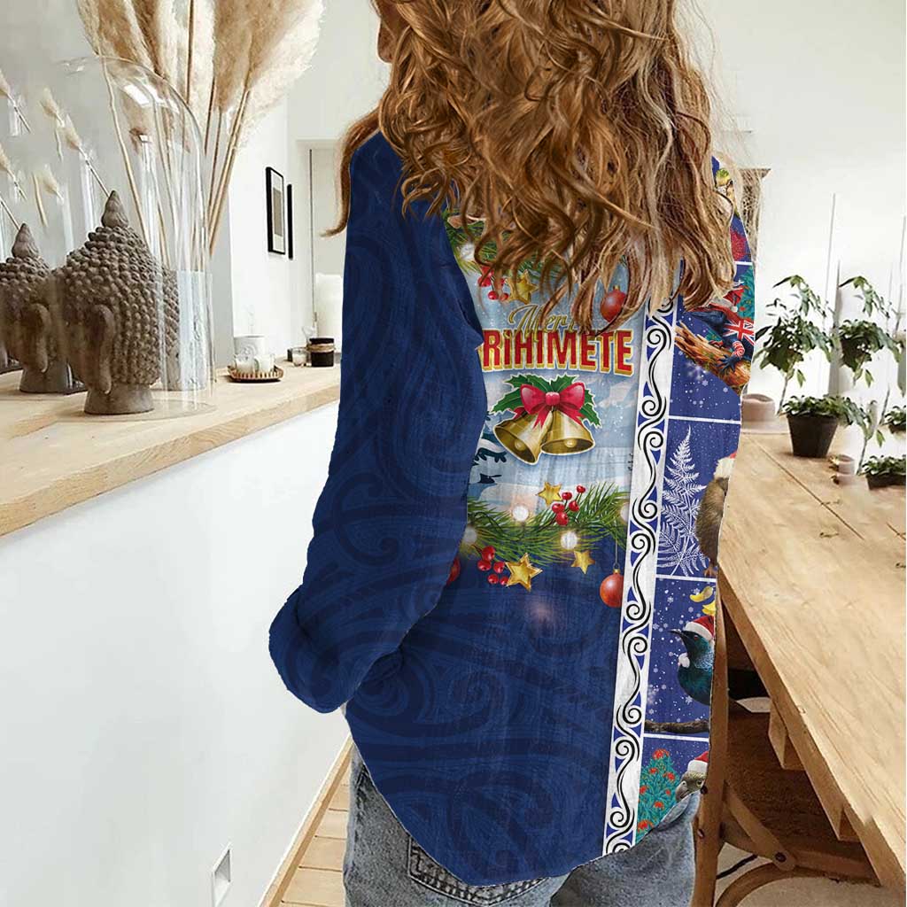 New Zealand Merry Christmas Women Casual Shirt Maori Animals, Koru Tattoo - Blue Xmas Style LT03 - Polynesian Pride
