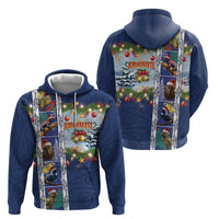 New Zealand Merry Christmas Zip Hoodie Maori Animals, Koru Tattoo - Blue Xmas Style LT03 - Polynesian Pride