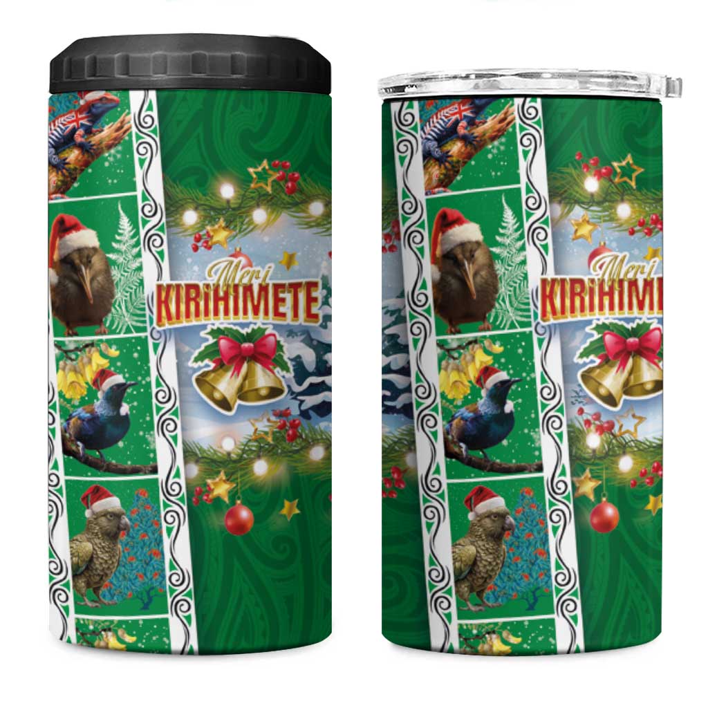 New Zealand Merry Christmas 4 in 1 Can Cooler Tumbler Maori Animals Xmas Style and Koru Tattoo Green Color LT03 One Size: 16 oz Green - Polynesian Pride