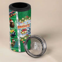 New Zealand Merry Christmas 4 in 1 Can Cooler Tumbler Maori Animals Xmas Style and Koru Tattoo Green Color LT03 - Polynesian Pride