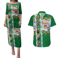 New Zealand Merry Christmas Couples Matching Puletasi and Hawaiian Shirt Maori Animals, Koru Tattoo - Green Xmas Style LT03 Green - Polynesian Pride