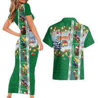 New Zealand Merry Christmas Couples Matching Short Sleeve Bodycon Dress and Hawaiian Shirt Maori Animals, Koru Tattoo - Green Xmas Style LT03 - Polynesian Pride