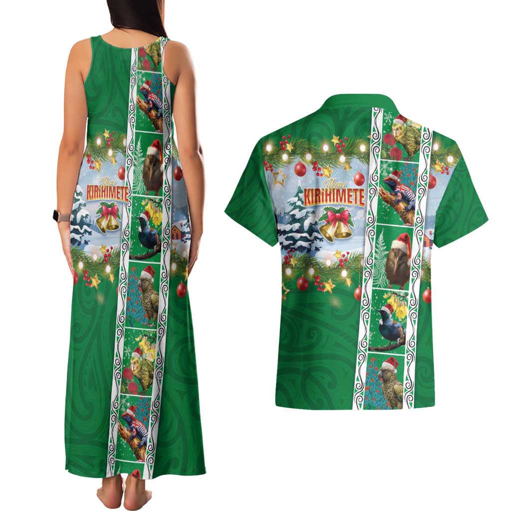 New Zealand Merry Christmas Couples Matching Tank Maxi Dress and Hawaiian Shirt Maori Animals, Koru Tattoo - Green Xmas Style LT03 - Polynesian Pride