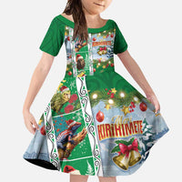 New Zealand Merry Christmas Family Matching Mermaid Dress and Hawaiian Shirt Maori Animals, Koru Tattoo - Green Xmas Style LT03 Daughter's Dress Green - Polynesian Pride
