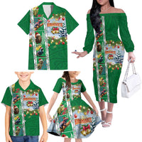 New Zealand Merry Christmas Family Matching Off The Shoulder Long Sleeve Dress and Hawaiian Shirt Maori Animals, Koru Tattoo - Green Xmas Style LT03 - Polynesian Pride