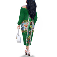 New Zealand Merry Christmas Family Matching Off The Shoulder Long Sleeve Dress and Hawaiian Shirt Maori Animals, Koru Tattoo - Green Xmas Style LT03 - Polynesian Pride