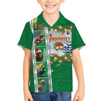 New Zealand Merry Christmas Family Matching Off The Shoulder Long Sleeve Dress and Hawaiian Shirt Maori Animals, Koru Tattoo - Green Xmas Style LT03 Son's Shirt Green - Polynesian Pride