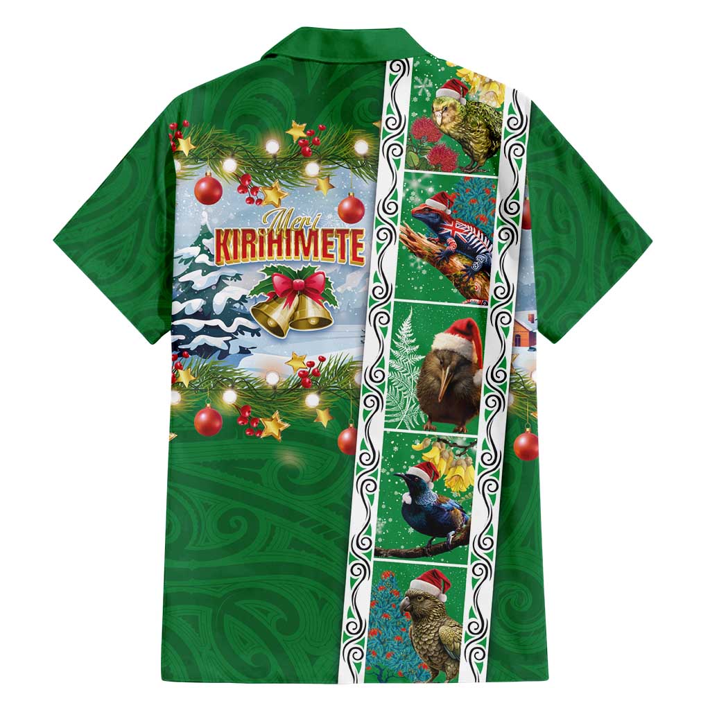 New Zealand Merry Christmas Family Matching Off Shoulder Short Dress and Hawaiian Shirt Maori Animals, Koru Tattoo - Green Xmas Style LT03 - Polynesian Pride