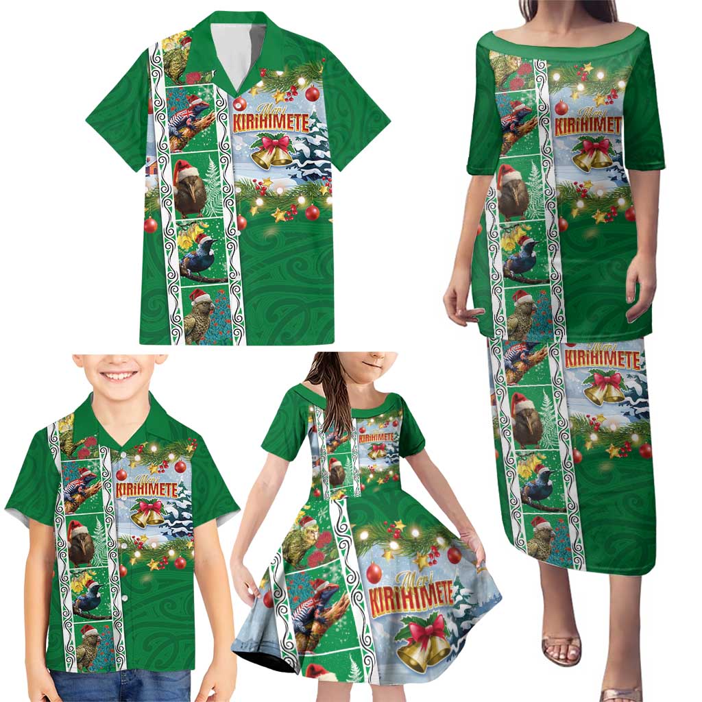 New Zealand Merry Christmas Family Matching Puletasi and Hawaiian Shirt Maori Animals, Koru Tattoo - Green Xmas Style LT03 - Polynesian Pride