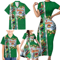 New Zealand Merry Christmas Family Matching Short Sleeve Bodycon Dress and Hawaiian Shirt Maori Animals, Koru Tattoo - Green Xmas Style LT03 - Polynesian Pride